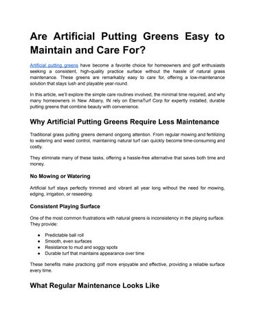 Are Artificial Putting Greens Easy to Maintain and Care For