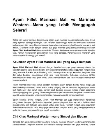Ayam Fillet Marinasi Bali vs Marinasi Western—Mana yang Lebih Menggugah Selera