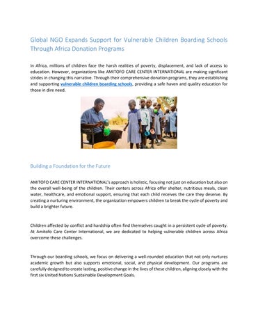 Global NGO Expands Support for Vulnerable Children Boarding Schools Through Africa Donation Programs