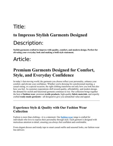 to Impresss Stylish Garments Designed