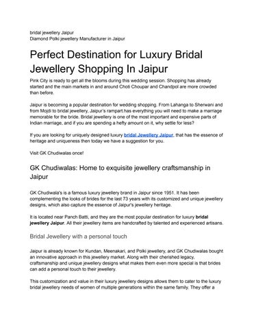 Perfect Destination for Luxury Bridal Jewellery Shopping In Jaipur