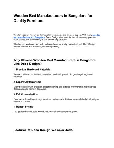 Wooden Bed Manufacturers in Bangalore for Quality Furniture