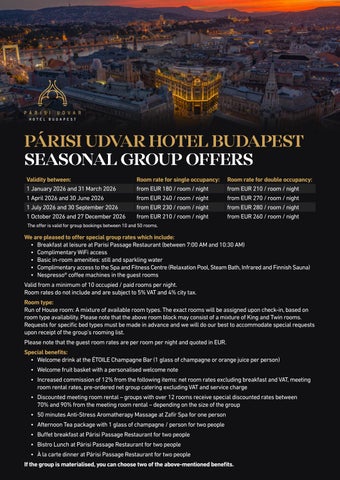 Párisi Udvar Hotel Budapest Seasonal Group Offers 2026 Q1-Q4