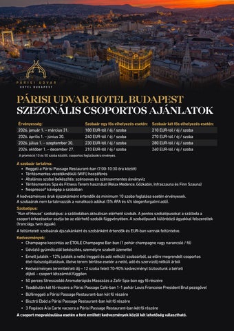 Párisi Udvar Hotel Budapest Szezonális Csoportos Ajánlatok 2026 Q1-Q4