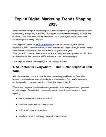 Top 10 Digital Marketing Trends Shaping 2025