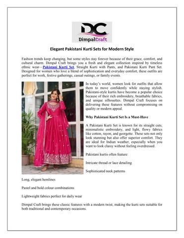 Elegant Pakistani Kurti Sets for Modern Style