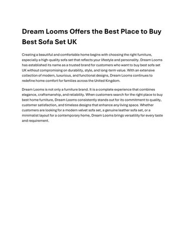 Dream Looms Offers the Best Place to Buy Best Sofa Set UK