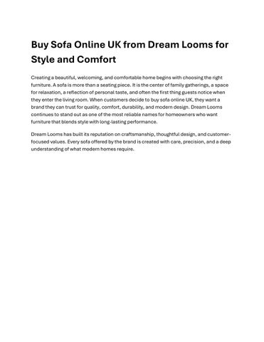 Buy Sofa Online UK from Dream Looms for Style and Comfort