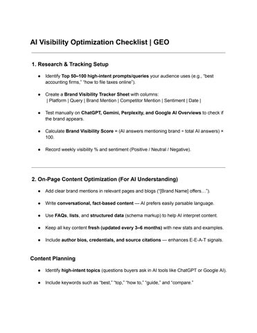 AI Visibility Optimization Checklist by krishandevpranami - Issuu