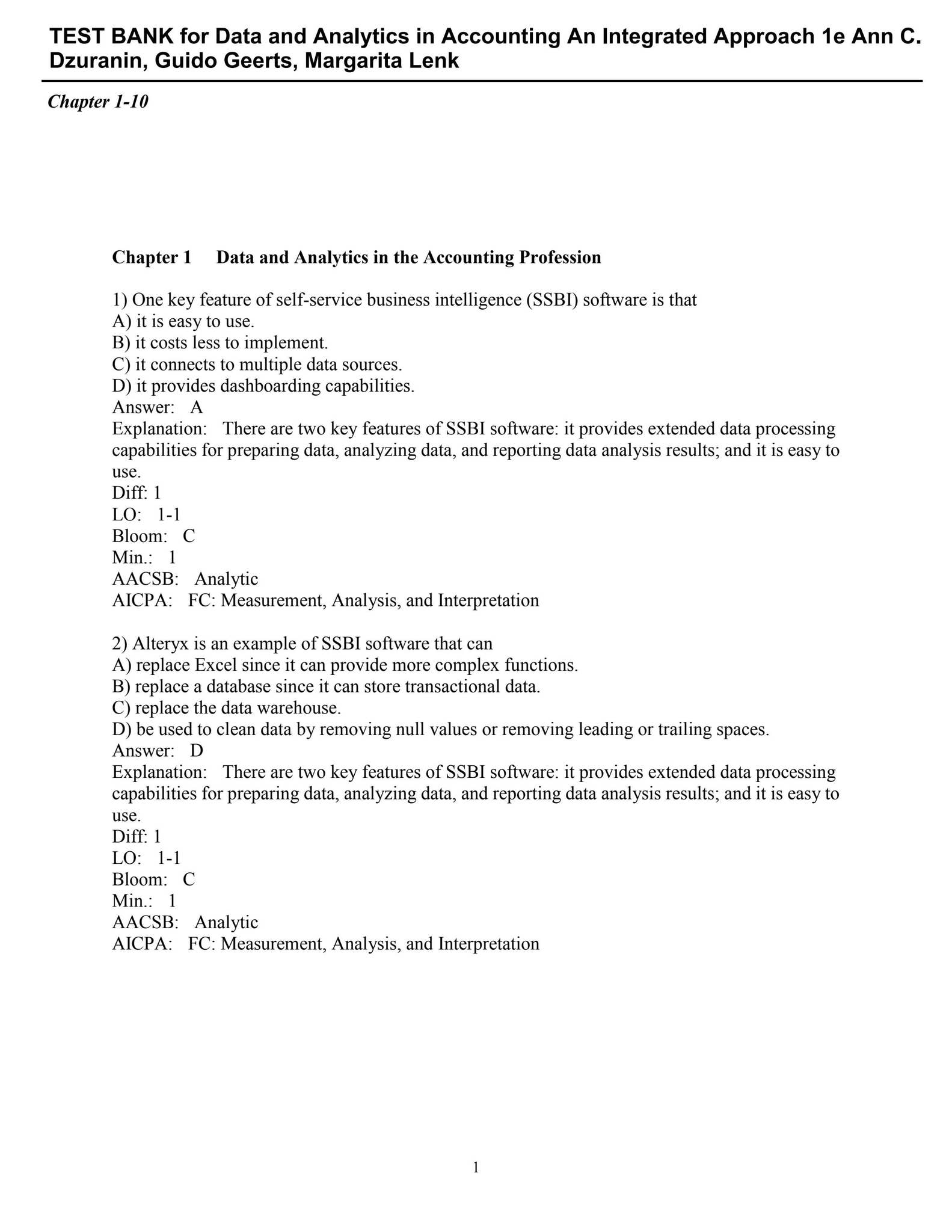 TEST BANK for Data and Analytics in Accounting An Integrated Approach ...