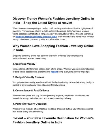 Buy Trendy Women's Fashion Jewellery Online India _ Rosvint
