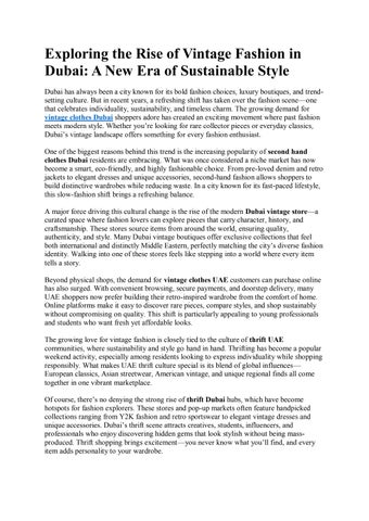 Exploring the Rise of Vintage Fashion in Dubai: A New Era of Sustainable Style