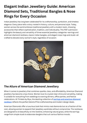 Elegant Indian Jewellery Guide: American Diamond Sets, Traditional Bangles & Nose Rings for Every Oc