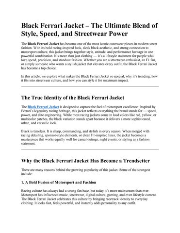Black Ferrari Jacket The Ultimate Blend of Style, Speed, and Streetwear Power
