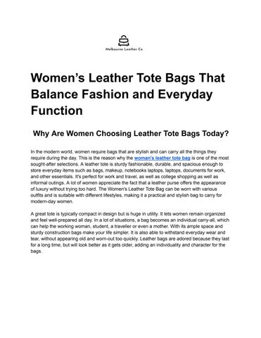 Women’s Leather Tote Bags: Style Meets Everyday Function