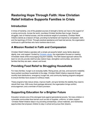 How Christian Relief Initiative Supports Families in Crisis