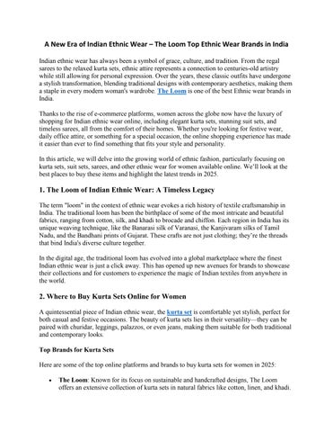 A New Era of Indian Ethnic Wear – The Loom Top Ethnic Wear Brands in India