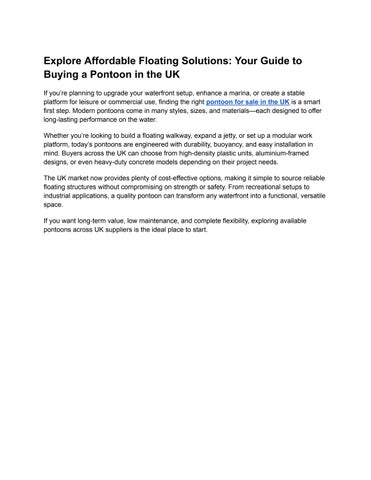 Explore Affordable Floating Solutions_ Your Guide to Buying a Pontoon in the UK