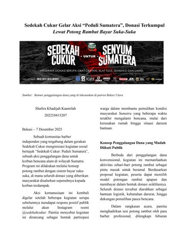 Sedekah Cukur Gelar Aksi “Peduli Sumatera”, Donasi Terkumpul Lewat Potong Rambut Bayar Suka-Suka