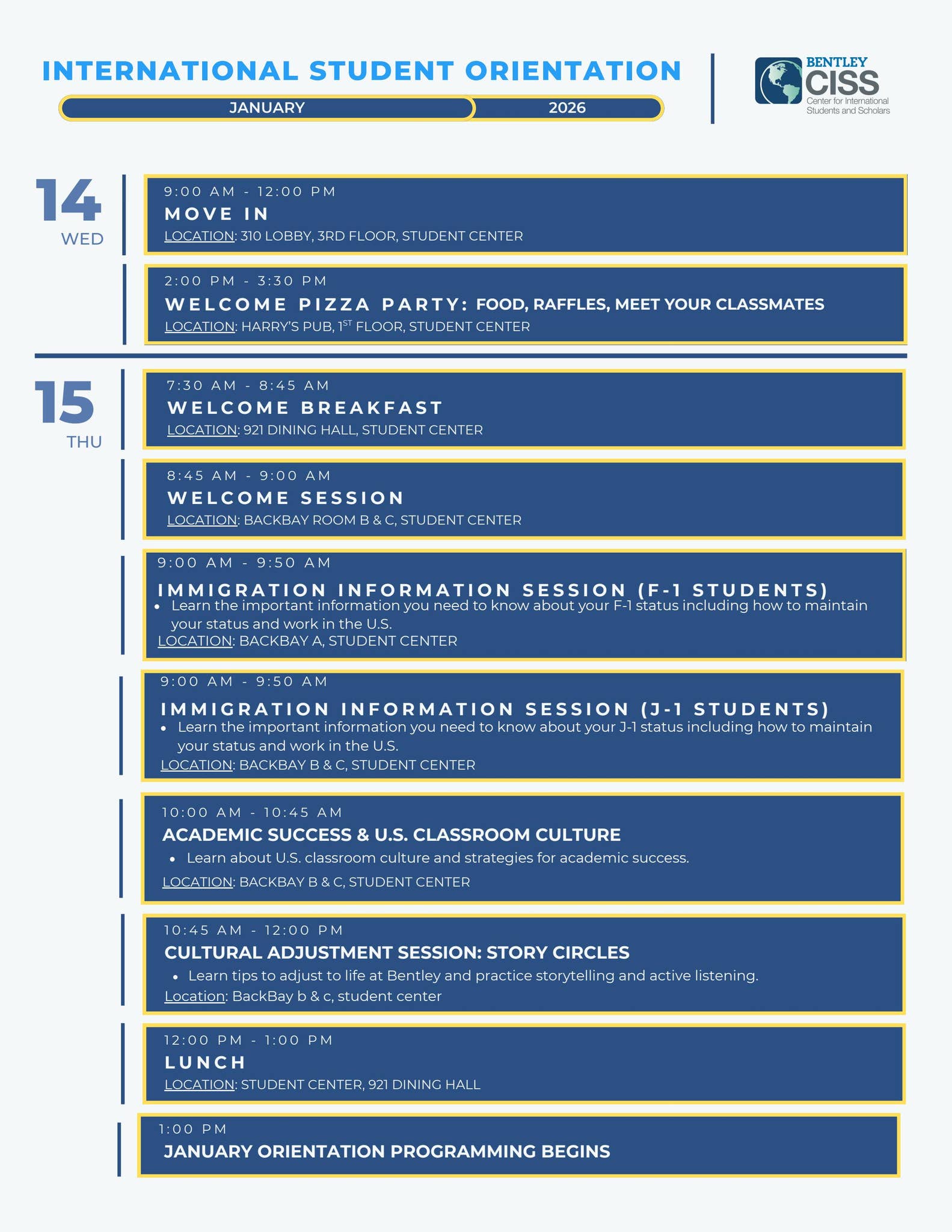 Spring 2026 International Student Orientation Schedule by Bentley ...