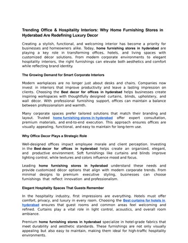 Trending Office & Hospitality Interiors_ Why Home Furnishing Stores in Hyderabad Are Redefining Luxu