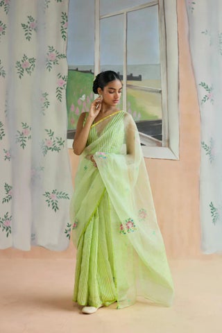  Pastel Green Handloom Cotton Saree – Fresh Floral Elegance
