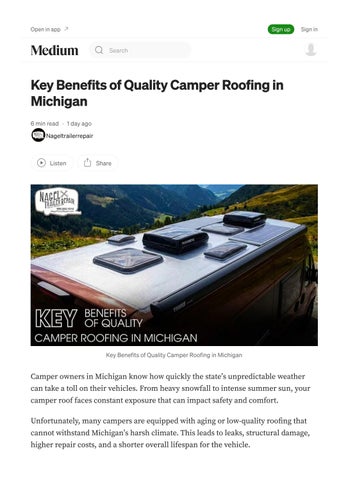 Key Benefits of Quality Camper Roofing in Michigan