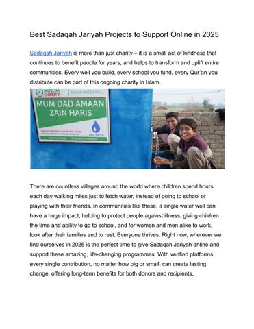 Best Sadaqah Jariyah Projects to Support Online in 2025