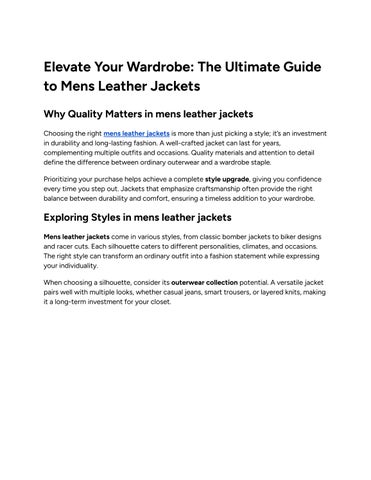 Elevate Your Wardrobe: The Ultimate Guide to Mens Leather Jackets