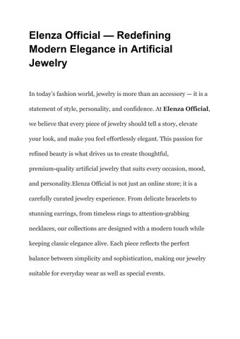 Elenza Official — Redefining Modern Elegance in Artificial Jewelry