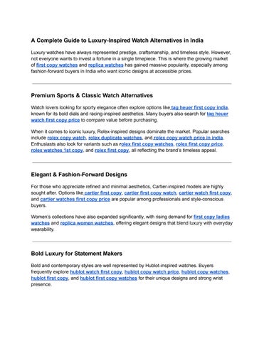 A Complete Guide to Luxury-Inspired Watch Alternatives in India