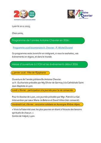 Chers amis, des nouvelles de l'association les Amis d'Antoine Chevrier Hier et Aujourd'hui le 10 11 