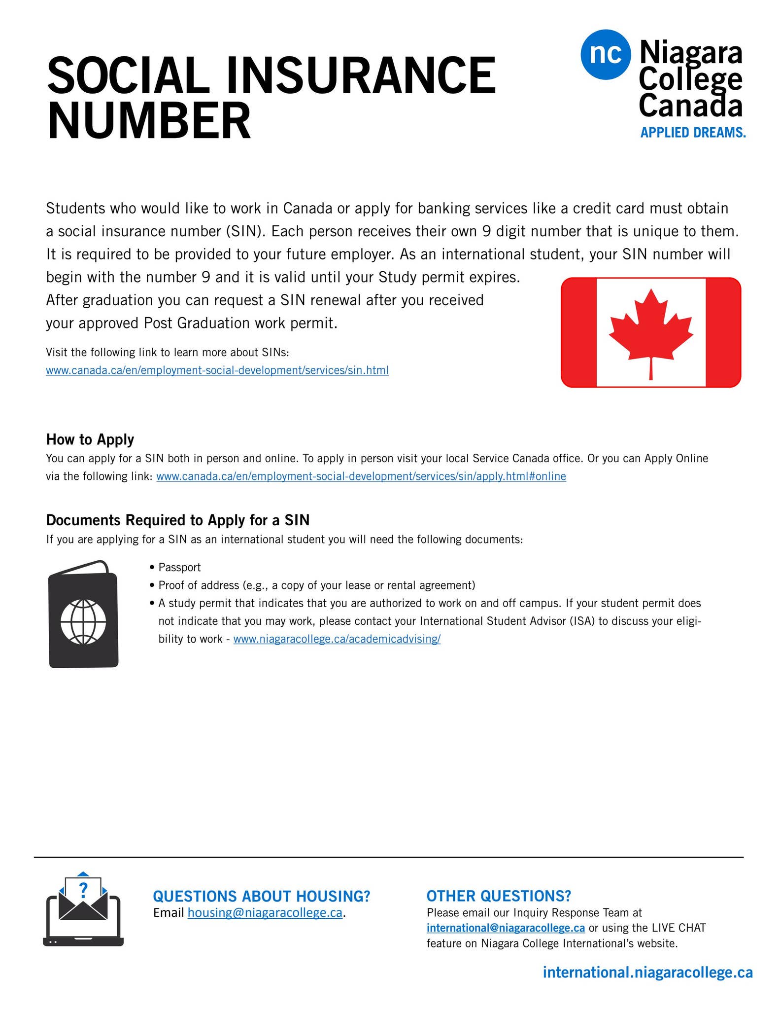 Housing One Pager 6 - Social Insurance Number by Niagara College - Issuu