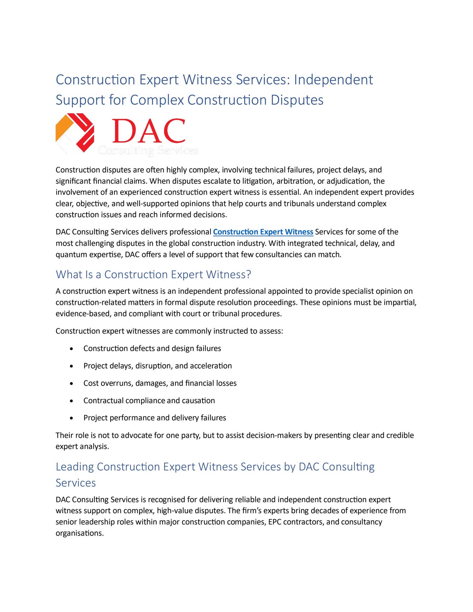 Construction Expert Witness Services Independent Support for Complex ...