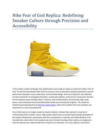 Nike Fear of God Replica: Redefining Sneaker Culture Through Precision and Accessibility