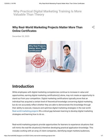 Why Real-World Marketing Projects Matter More Than Online Certificates