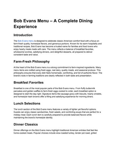 Bob Evans Menu – A Complete Dining Experience