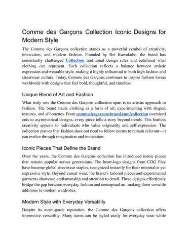 Comme des Garçons Collection Iconic Designs for Modern Style