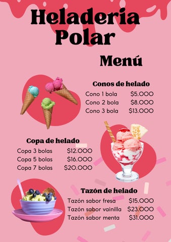 Menú sobre heladería moderno rosado y blanco