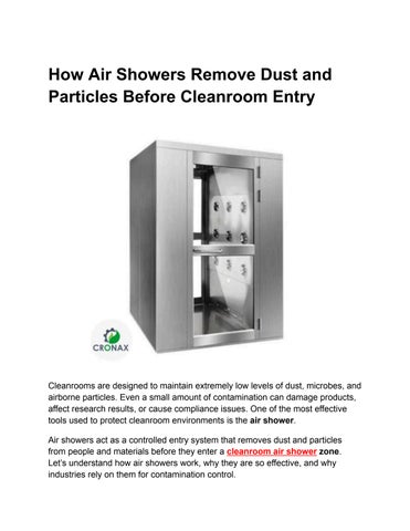 How Air Showers Remove Dust and Particles Before Cleanroom Entry