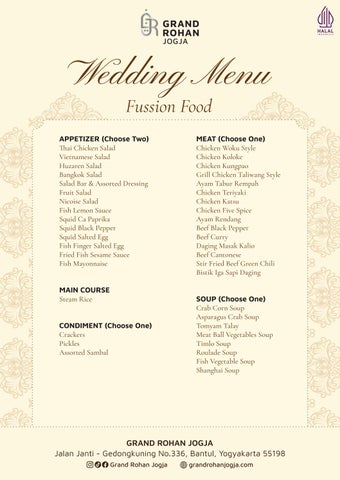 Wedding Menu 2026