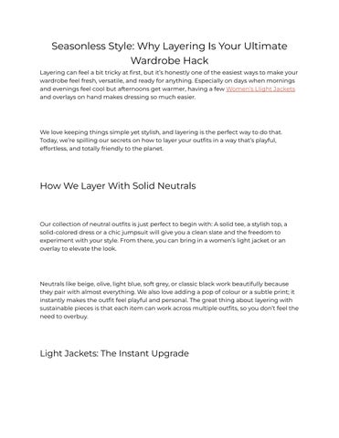 Seasonless Style: Why Layering Is the Ultimate Wardrobe Hack for Effortless Fashion