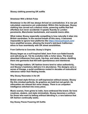 Stussy clothing powering UK outfits