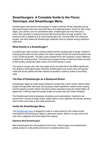 Smashburgers Menu Detailed Guide