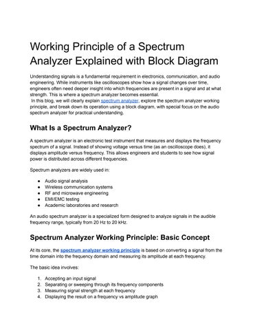 Working Principle of a Spectrum Analyzer Explained with Block Diagram
