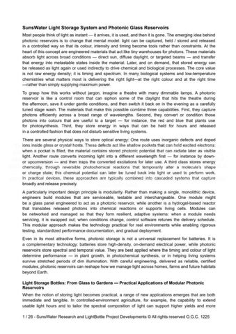 SunsWater Light Storage System and Photonic Glass Reservoirs