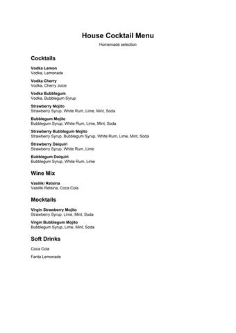 Cocktail Menu