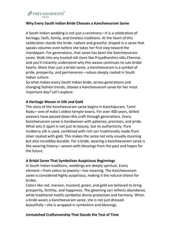 Authentic Kancheevaram Saree Wholesale | Priyadarshini Silks