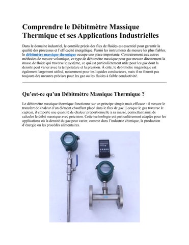 Débitmètre massique thermique