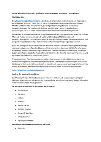 Global Microbial Protein Marktgröße und Branchenanalyse, Wachstum, Unternehmen